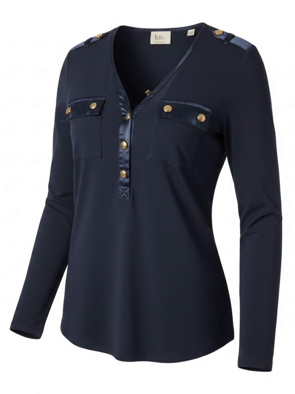 Elie Tahari Navy Shirt with Gold-Tone Buttons